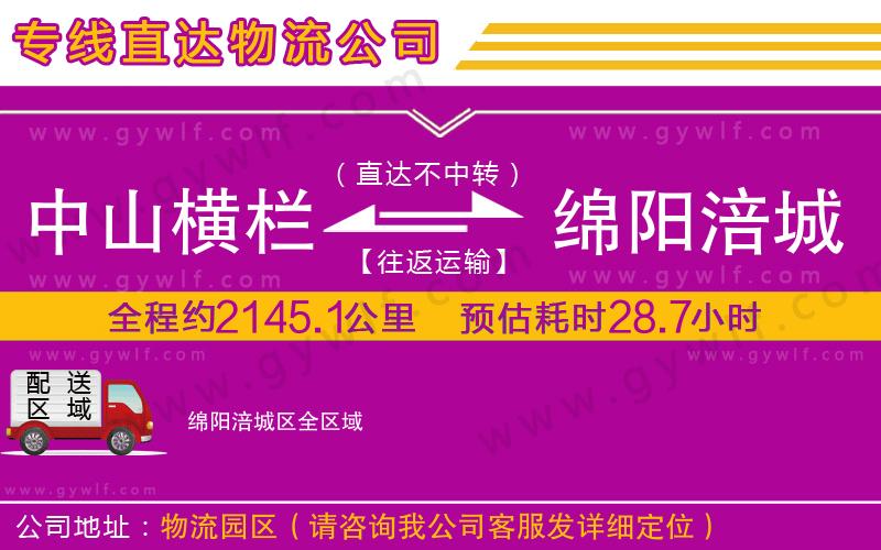 中山橫欄到綿陽(yáng)涪城區(qū)物流公司