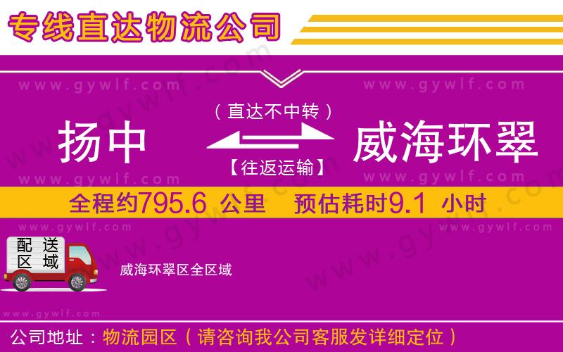 揚中到威海環(huán)翠區(qū)物流公司